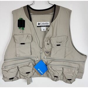 NWT Columbia PFG Henry's Fork III Fishing Vest Mens XL Tan Utility Pockets Beach